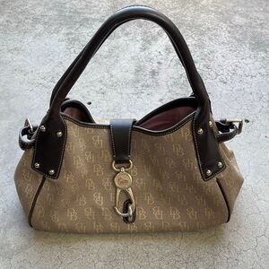 DOONEY & BOURKE Signature tan Fabric Satchel Shoulder Bag large vintage